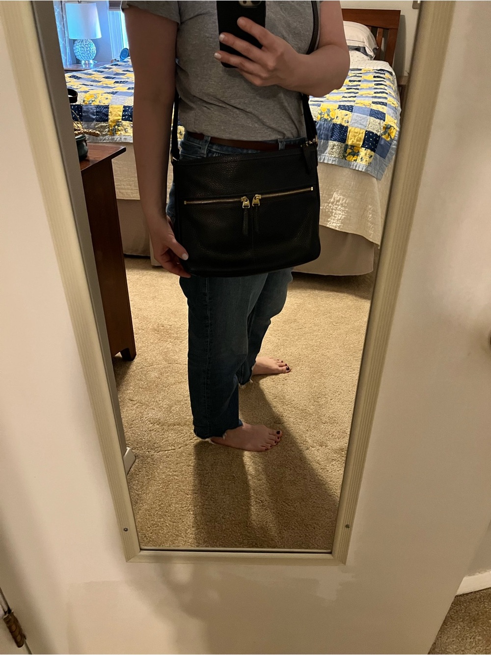 Black Leather Crossbody Bag with Gold Zippers - Picture 12 of 12